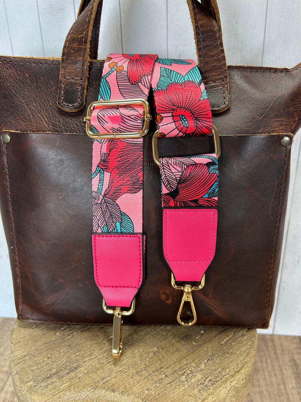 Pink Hawaiian Flower Purse Strap Pink Crossbody Boho Purse Strap Gold